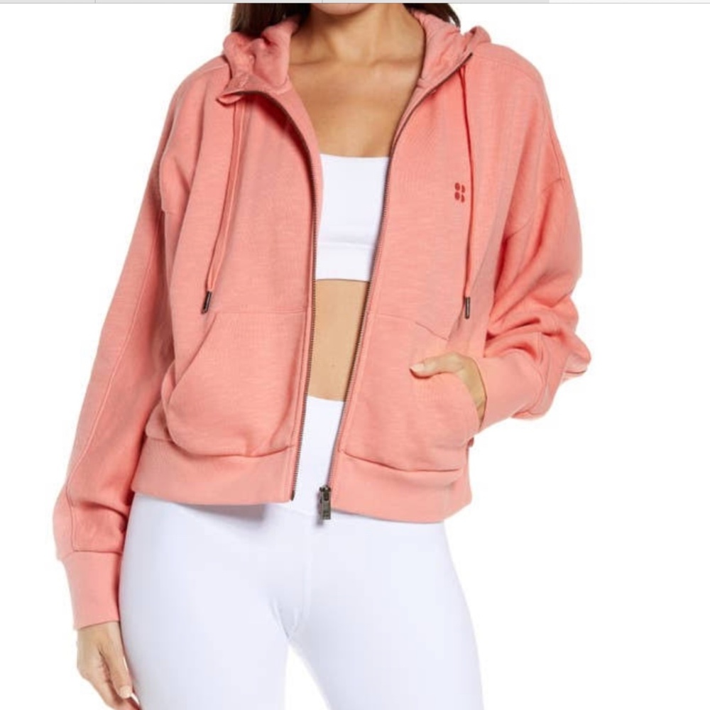 Sweaty Betty Essentials Zip Up Hoodie Size M Coral Pink